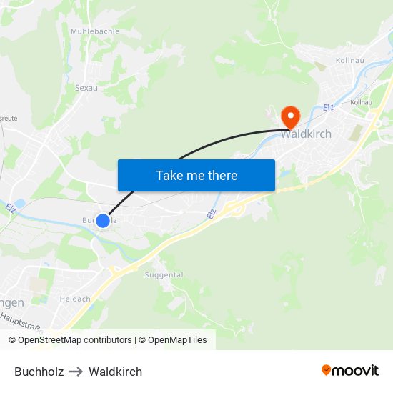 Buchholz to Waldkirch map