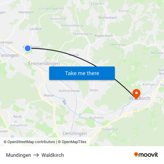 Mundingen to Waldkirch map