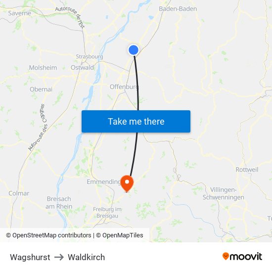 Wagshurst to Waldkirch map