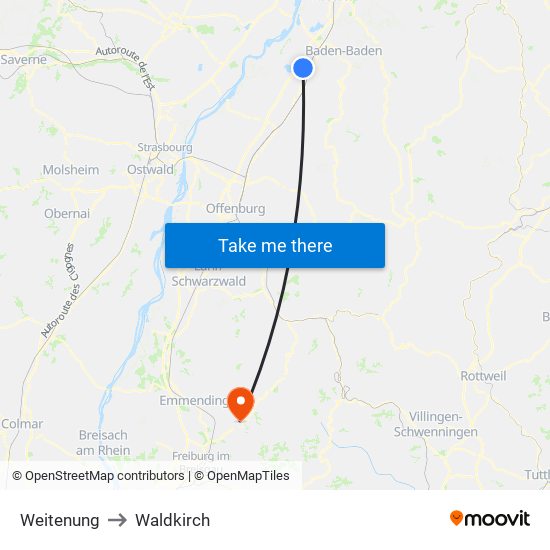 Weitenung to Waldkirch map