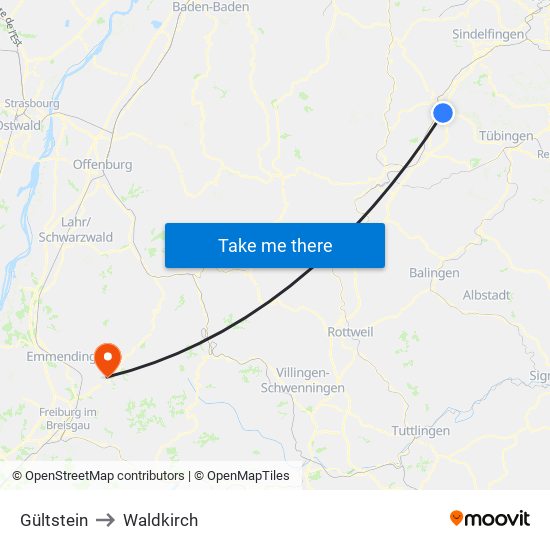 Gültstein to Waldkirch map