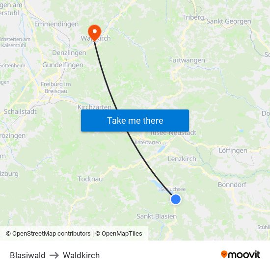 Blasiwald to Waldkirch map