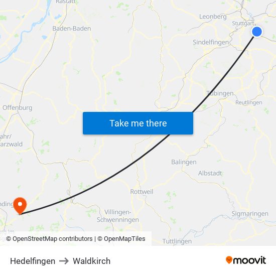 Hedelfingen to Waldkirch map