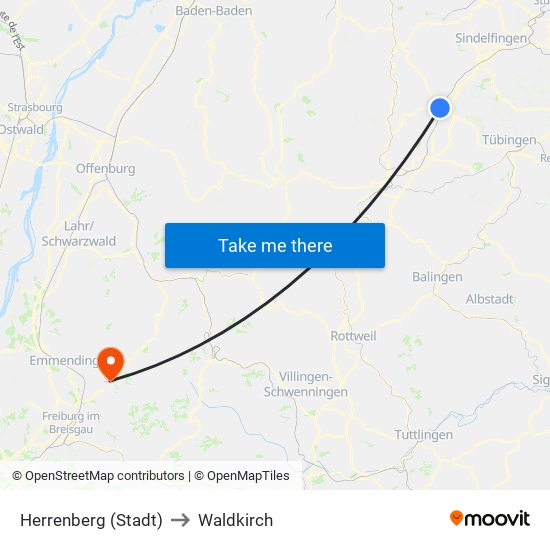 Herrenberg (Stadt) to Waldkirch map