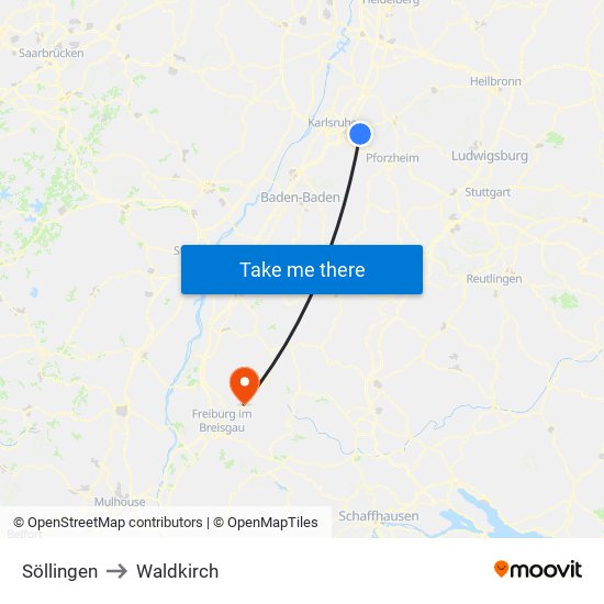 Söllingen to Waldkirch map