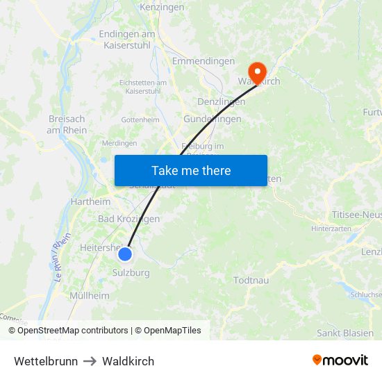 Wettelbrunn to Waldkirch map