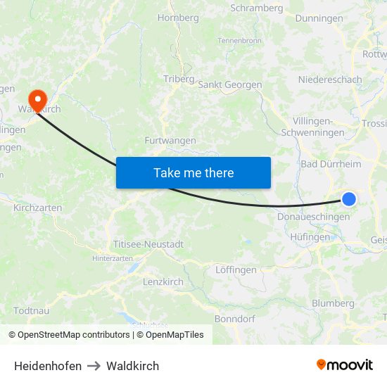 Heidenhofen to Waldkirch map