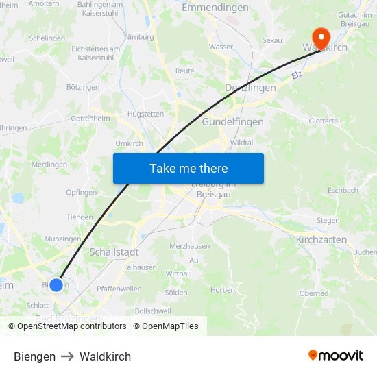 Biengen to Waldkirch map