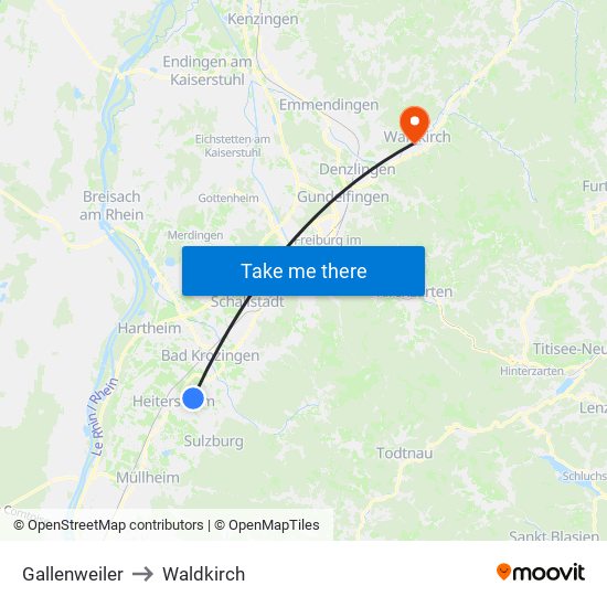 Gallenweiler to Waldkirch map
