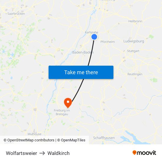 Wolfartsweier to Waldkirch map