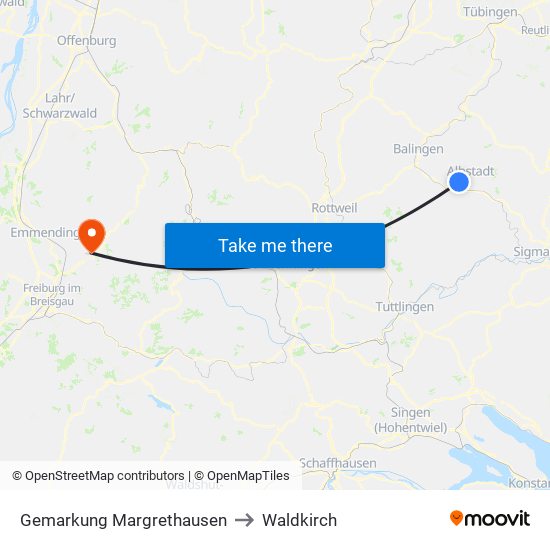 Gemarkung Margrethausen to Waldkirch map