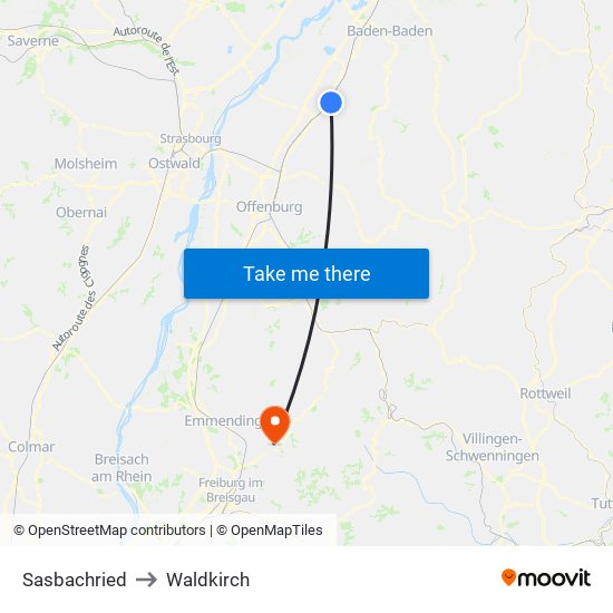 Sasbachried to Waldkirch map