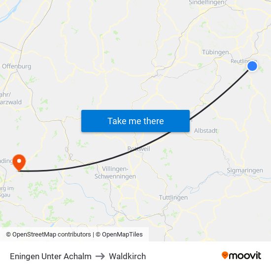 Eningen Unter Achalm to Waldkirch map