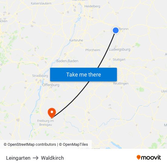 Leingarten to Waldkirch map