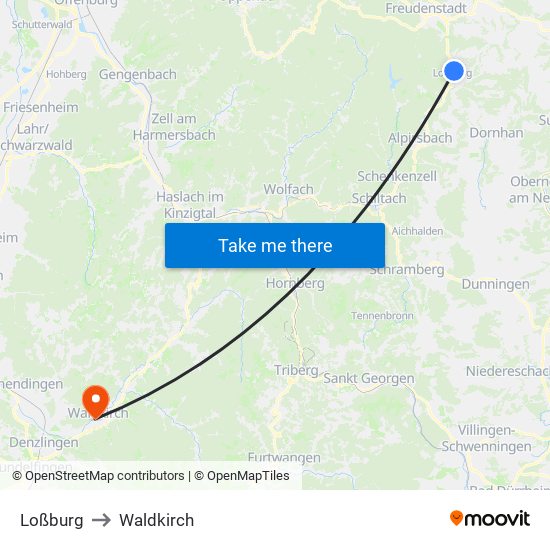 Loßburg to Waldkirch map