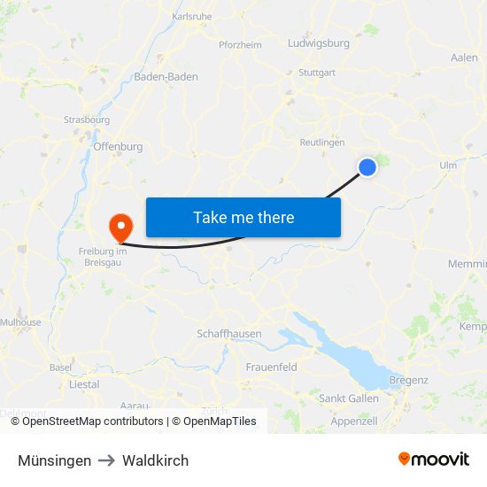 Münsingen to Waldkirch map