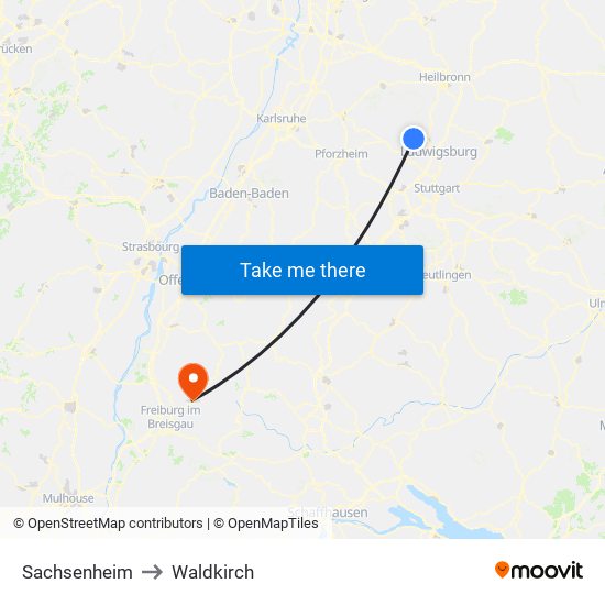 Sachsenheim to Waldkirch map