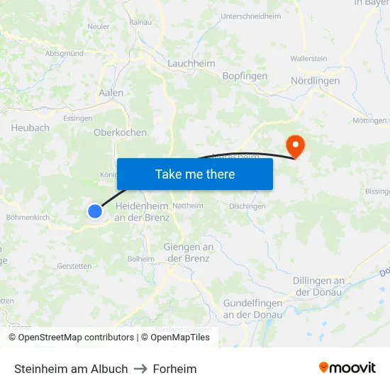 Steinheim am Albuch to Forheim map