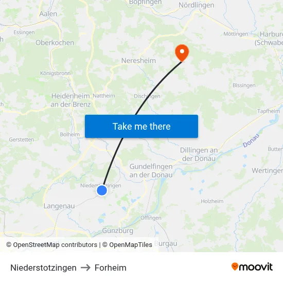 Niederstotzingen to Forheim map