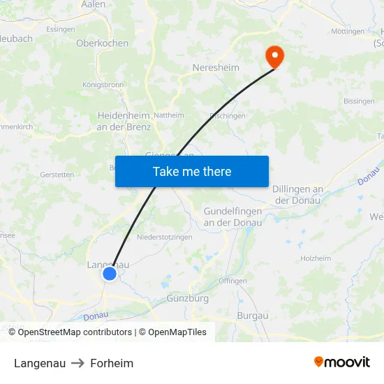 Langenau to Forheim map