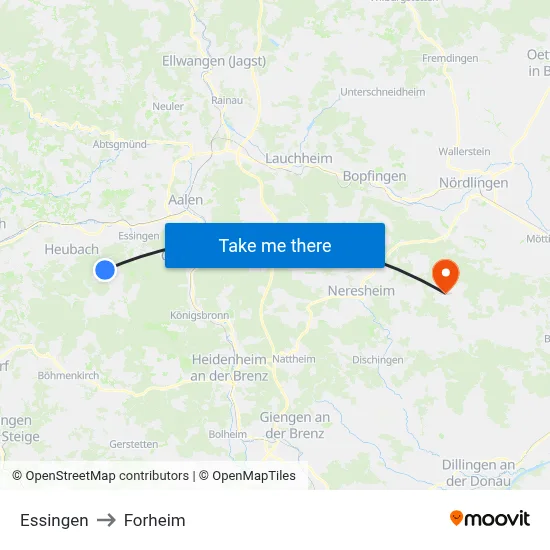 Essingen to Forheim map