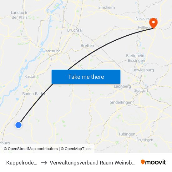 Kappelrodeck to Verwaltungsverband Raum Weinsberg map