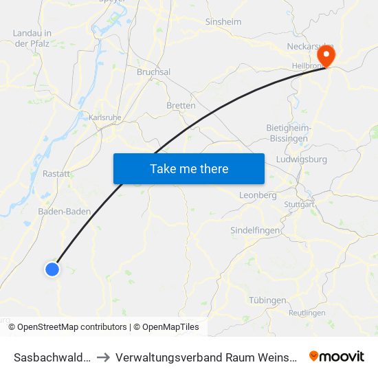 Sasbachwalden to Verwaltungsverband Raum Weinsberg map