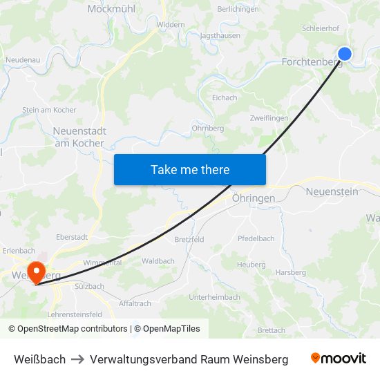 Weißbach to Verwaltungsverband Raum Weinsberg map