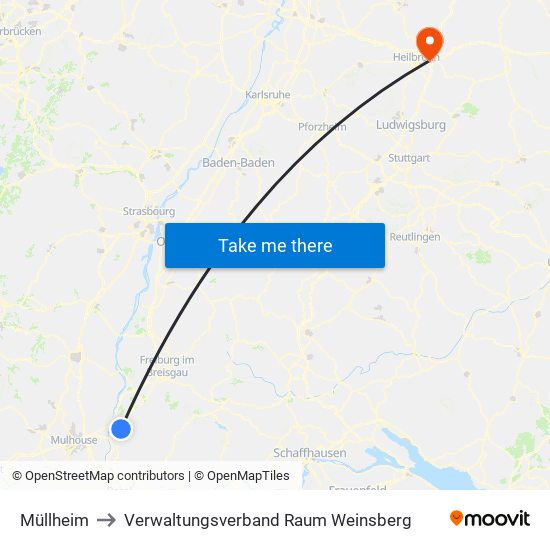 Müllheim to Verwaltungsverband Raum Weinsberg map