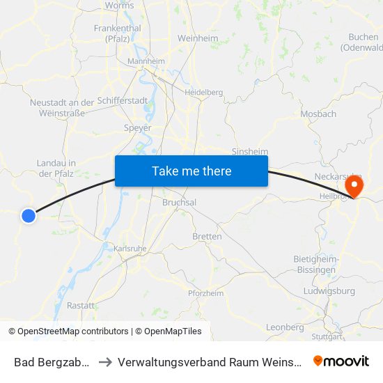 Bad Bergzabern to Verwaltungsverband Raum Weinsberg map