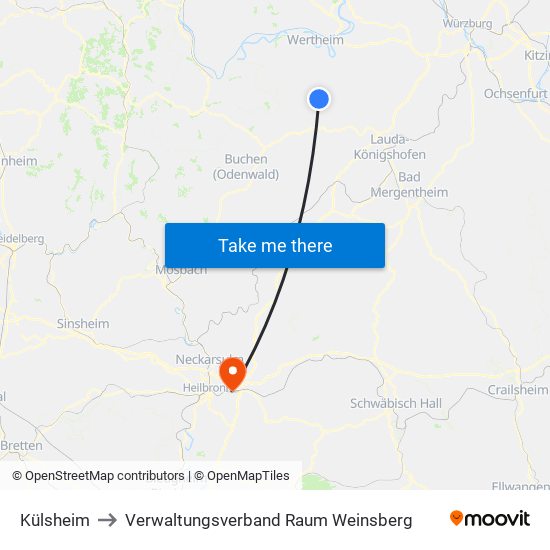 Külsheim to Verwaltungsverband Raum Weinsberg map