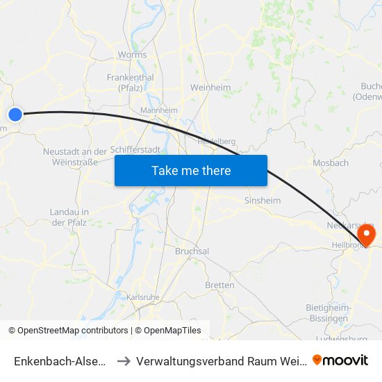 Enkenbach-Alsenborn to Verwaltungsverband Raum Weinsberg map