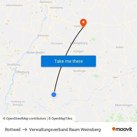 Rottweil to Verwaltungsverband Raum Weinsberg map