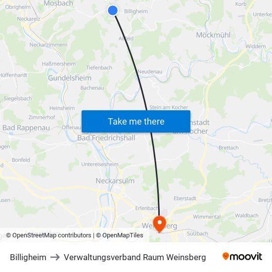 Billigheim to Verwaltungsverband Raum Weinsberg map