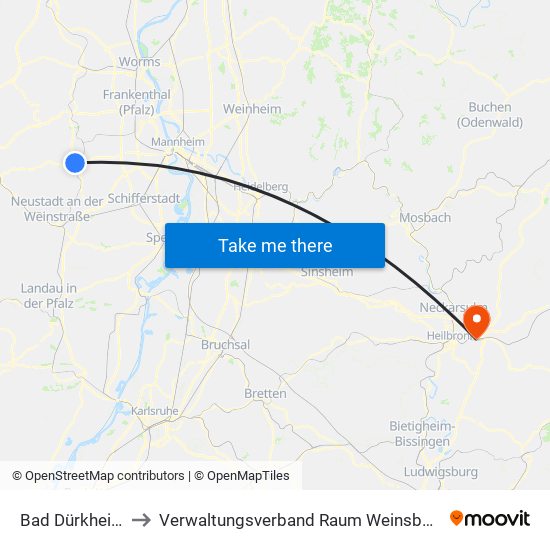 Bad Dürkheim to Verwaltungsverband Raum Weinsberg map