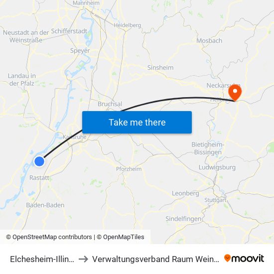 Elchesheim-Illingen to Verwaltungsverband Raum Weinsberg map