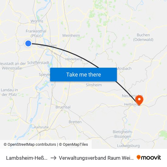 Lambsheim-Heßheim to Verwaltungsverband Raum Weinsberg map