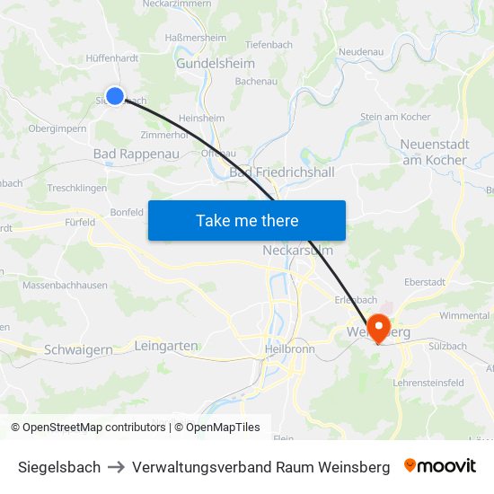 Siegelsbach to Verwaltungsverband Raum Weinsberg map