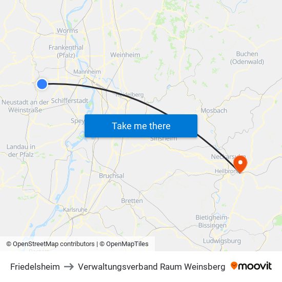 Friedelsheim to Verwaltungsverband Raum Weinsberg map