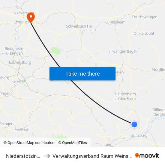 Niederstotzingen to Verwaltungsverband Raum Weinsberg map