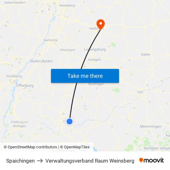 Spaichingen to Verwaltungsverband Raum Weinsberg map