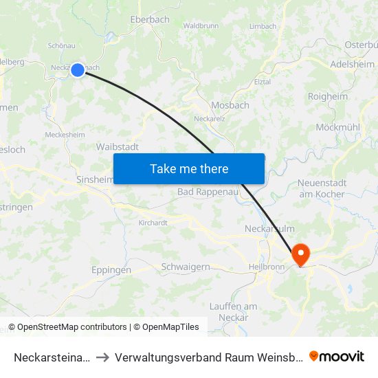 Neckarsteinach to Verwaltungsverband Raum Weinsberg map