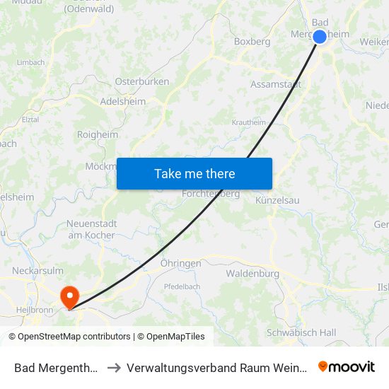 Bad Mergentheim to Verwaltungsverband Raum Weinsberg map