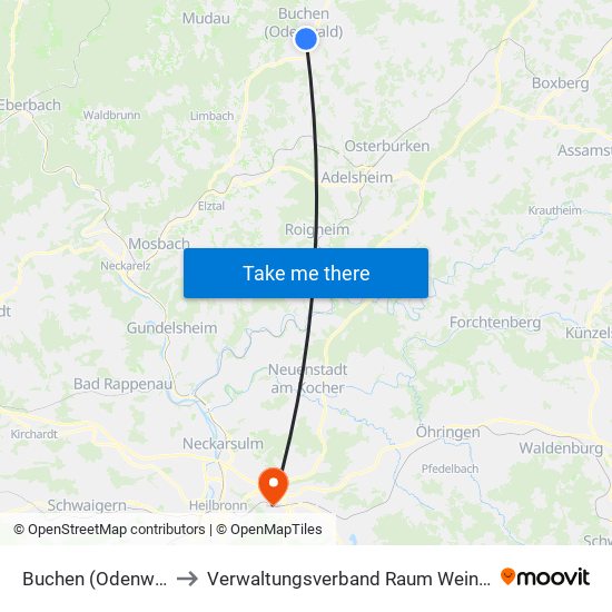 Buchen (Odenwald) to Verwaltungsverband Raum Weinsberg map