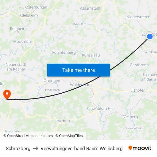 Schrozberg to Verwaltungsverband Raum Weinsberg map