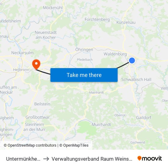 Untermünkheim to Verwaltungsverband Raum Weinsberg map