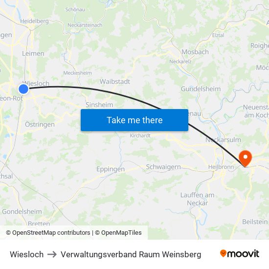 Wiesloch to Verwaltungsverband Raum Weinsberg map
