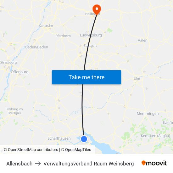 Allensbach to Verwaltungsverband Raum Weinsberg map
