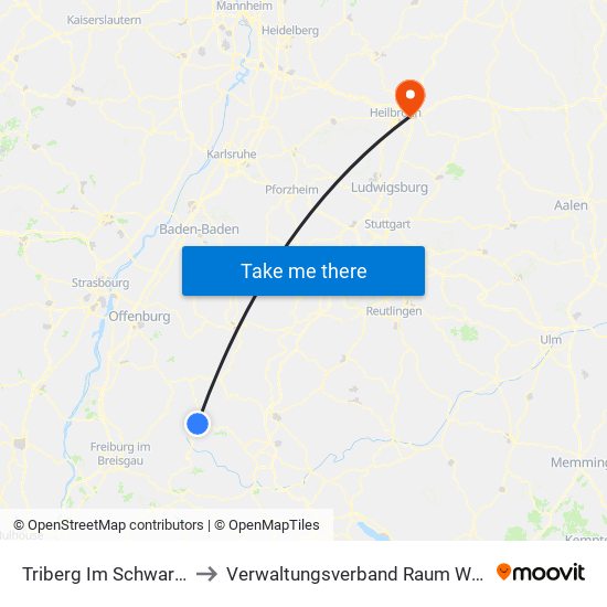 Triberg Im Schwarzwald to Verwaltungsverband Raum Weinsberg map