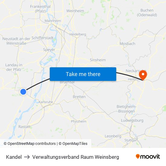 Kandel to Verwaltungsverband Raum Weinsberg map